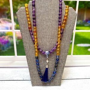 Sodalite, Citrine and Amethyst Mala Prayer Beads Meditation Beads| 108 beads